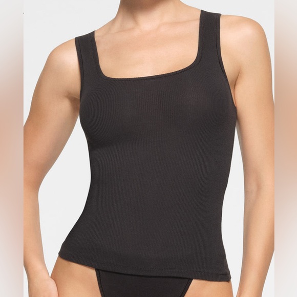 SKIMS Tops - SKIMS COTTON RIB LONG TANK COLOR SOOT SIZE S